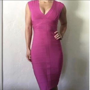 Pink Herve Leger bodycon dress